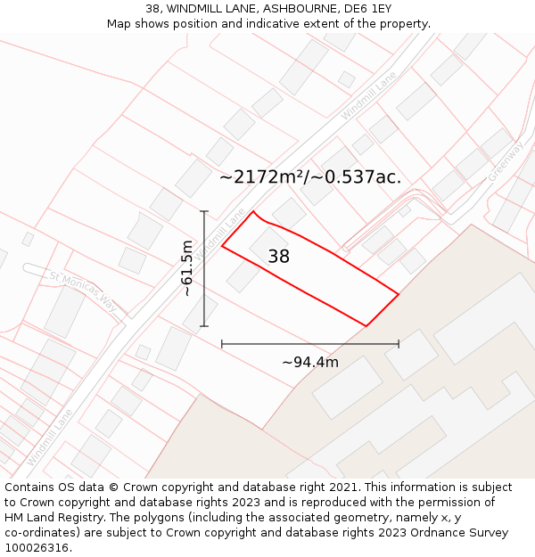 38, WINDMILL LANE, ASHBOURNE, DE6 1EY: Plot and title map