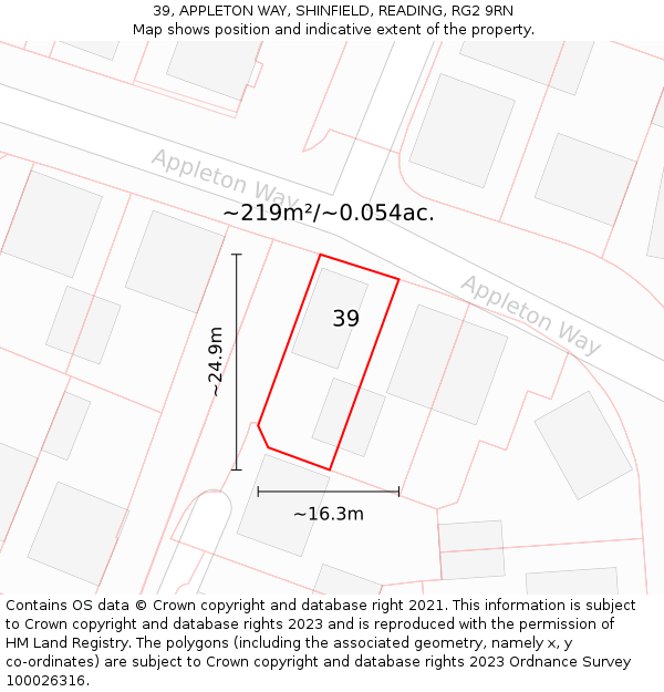 39, APPLETON WAY, SHINFIELD, READING, RG2 9RN: Plot and title map