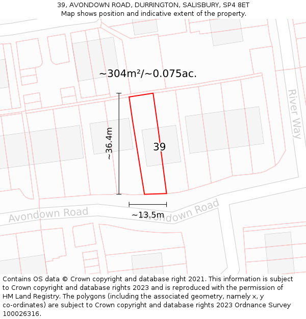 39, AVONDOWN ROAD, DURRINGTON, SALISBURY, SP4 8ET: Plot and title map
