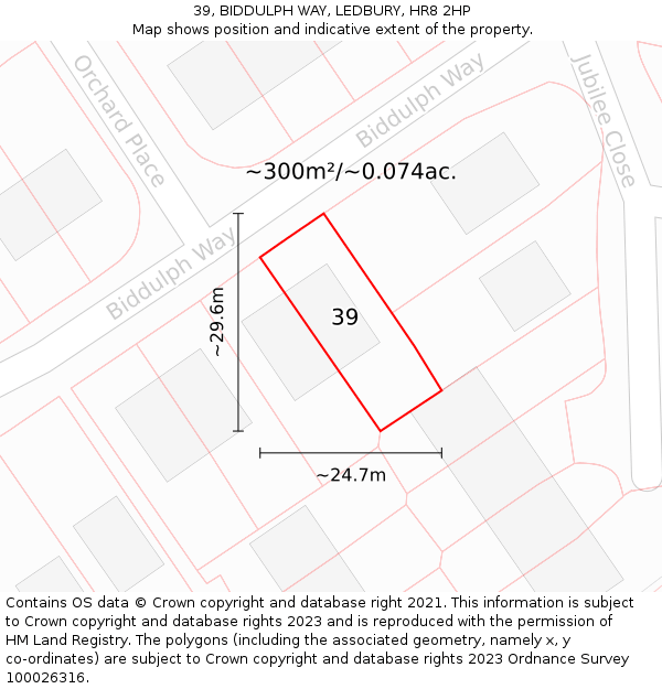 39, BIDDULPH WAY, LEDBURY, HR8 2HP: Plot and title map