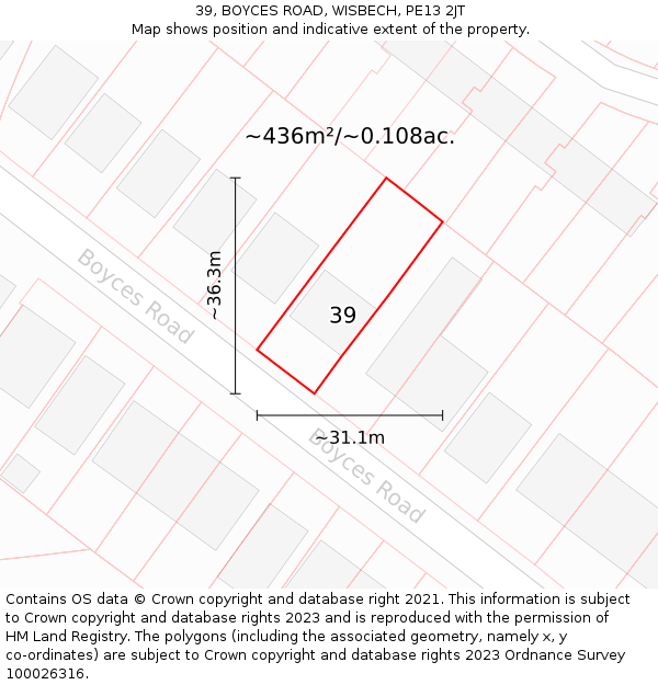 39, BOYCES ROAD, WISBECH, PE13 2JT: Plot and title map