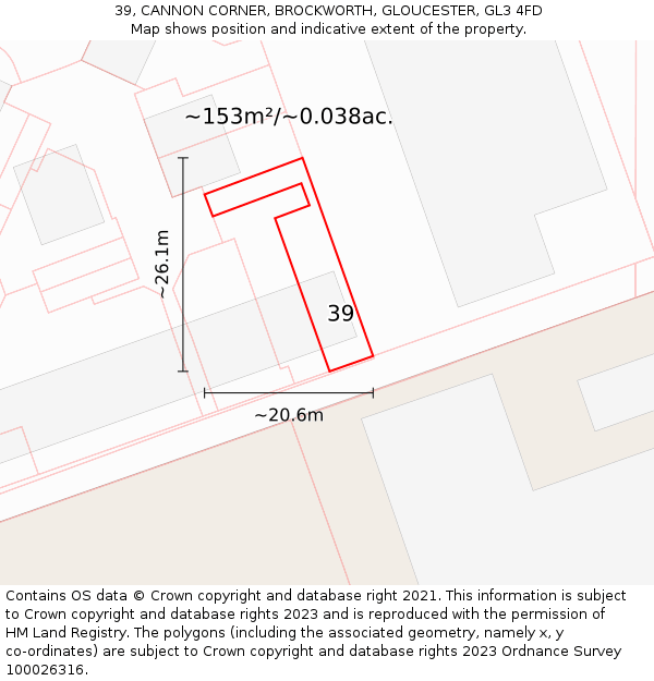39, CANNON CORNER, BROCKWORTH, GLOUCESTER, GL3 4FD: Plot and title map