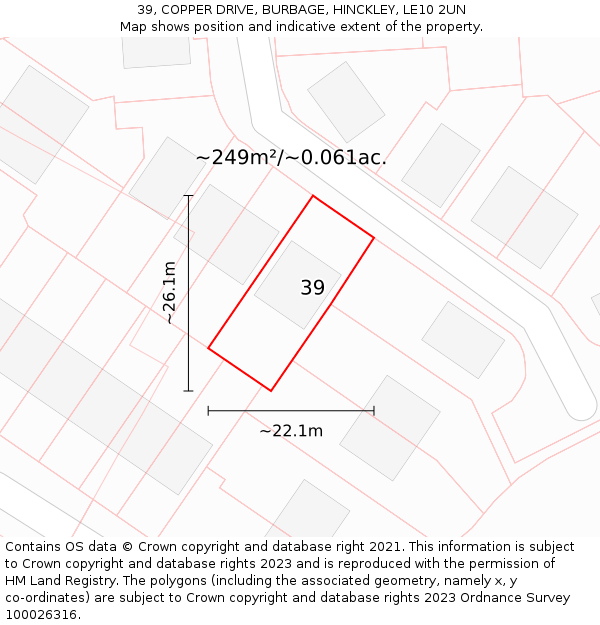39, COPPER DRIVE, BURBAGE, HINCKLEY, LE10 2UN: Plot and title map