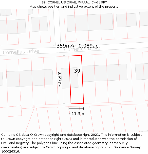 39, CORNELIUS DRIVE, WIRRAL, CH61 9PY: Plot and title map