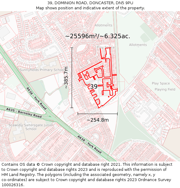39, DOMINION ROAD, DONCASTER, DN5 9PU: Plot and title map