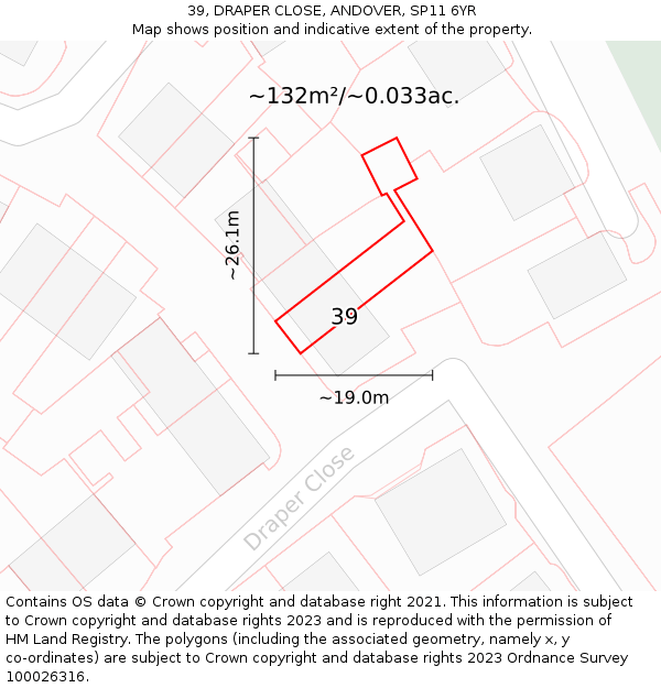 39, DRAPER CLOSE, ANDOVER, SP11 6YR: Plot and title map