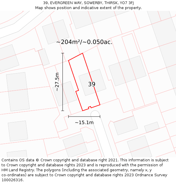 39, EVERGREEN WAY, SOWERBY, THIRSK, YO7 3FJ: Plot and title map