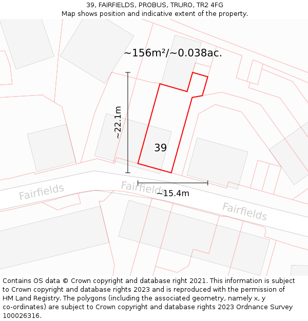 39, FAIRFIELDS, PROBUS, TRURO, TR2 4FG: Plot and title map