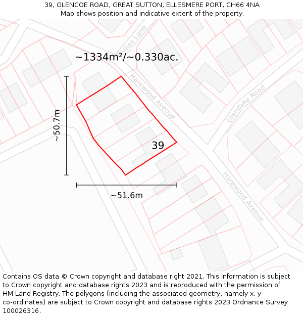 39, GLENCOE ROAD, GREAT SUTTON, ELLESMERE PORT, CH66 4NA: Plot and title map