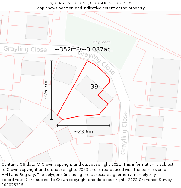 39, GRAYLING CLOSE, GODALMING, GU7 1AG: Plot and title map