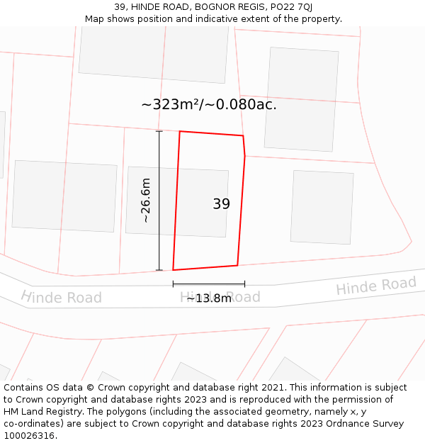 39, HINDE ROAD, BOGNOR REGIS, PO22 7QJ: Plot and title map