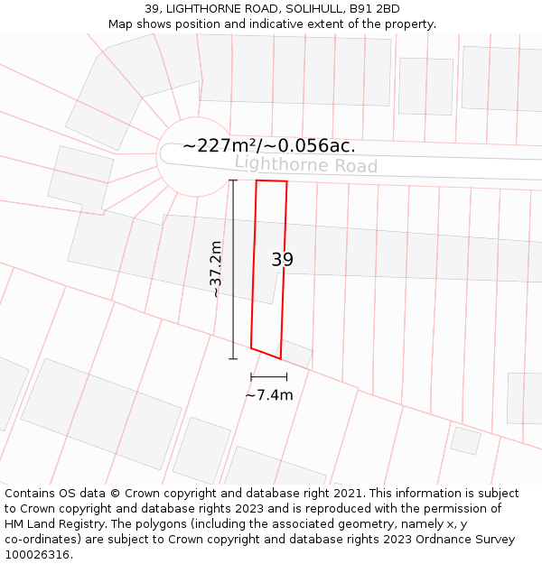 39, LIGHTHORNE ROAD, SOLIHULL, B91 2BD: Plot and title map