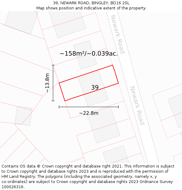 39, NEWARK ROAD, BINGLEY, BD16 2SL: Plot and title map