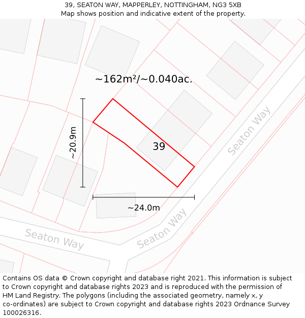 39, SEATON WAY, MAPPERLEY, NOTTINGHAM, NG3 5XB: Plot and title map