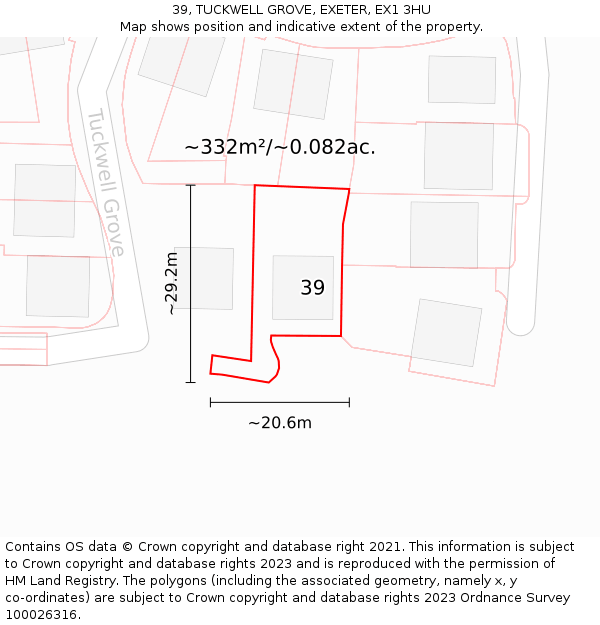 39, TUCKWELL GROVE, EXETER, EX1 3HU: Plot and title map