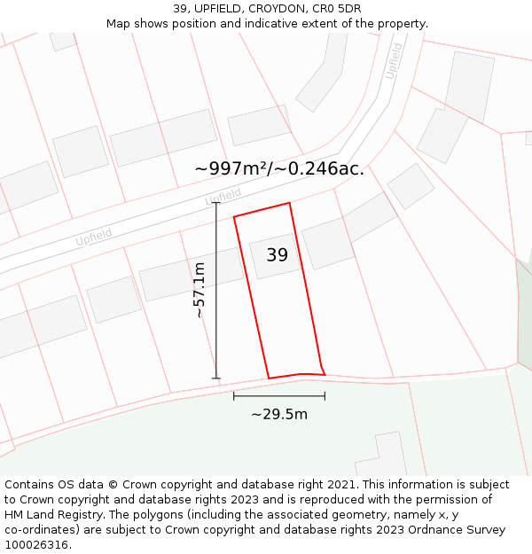 39, UPFIELD, CROYDON, CR0 5DR: Plot and title map