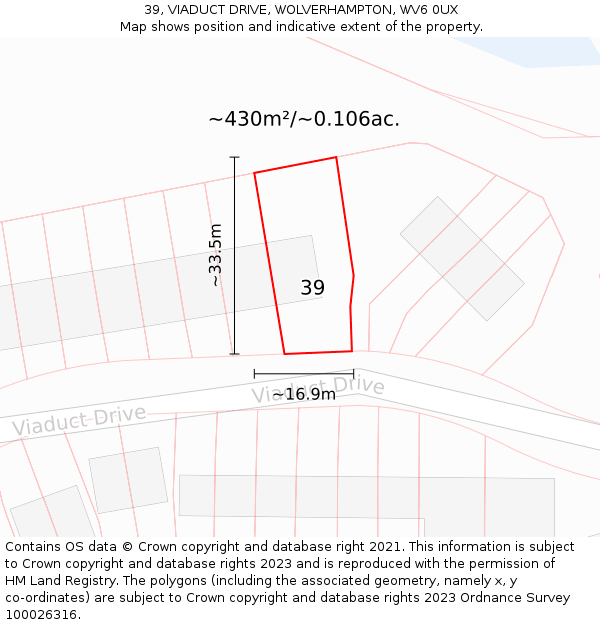 39, VIADUCT DRIVE, WOLVERHAMPTON, WV6 0UX: Plot and title map
