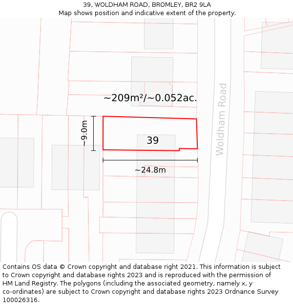 39, WOLDHAM ROAD, BROMLEY, BR2 9LA: Plot and title map