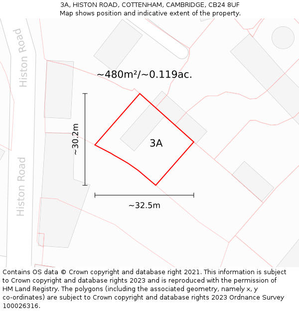 3A, HISTON ROAD, COTTENHAM, CAMBRIDGE, CB24 8UF: Plot and title map