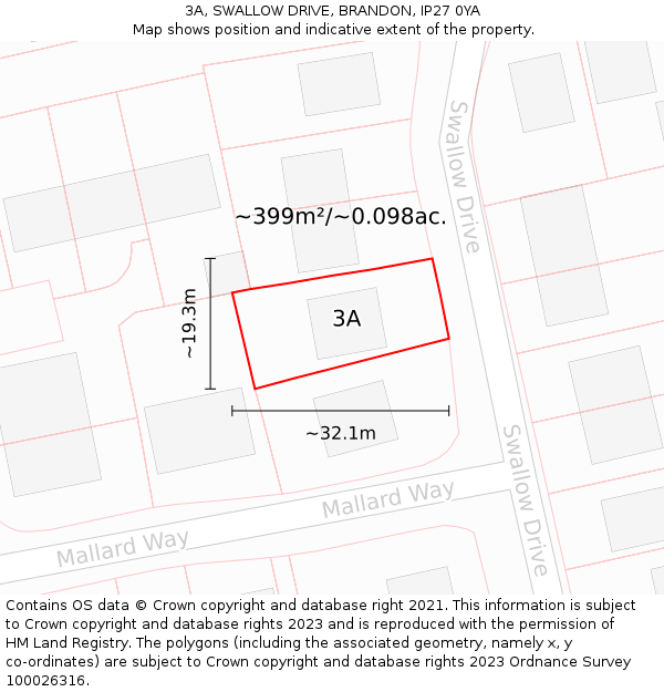 3A, SWALLOW DRIVE, BRANDON, IP27 0YA: Plot and title map