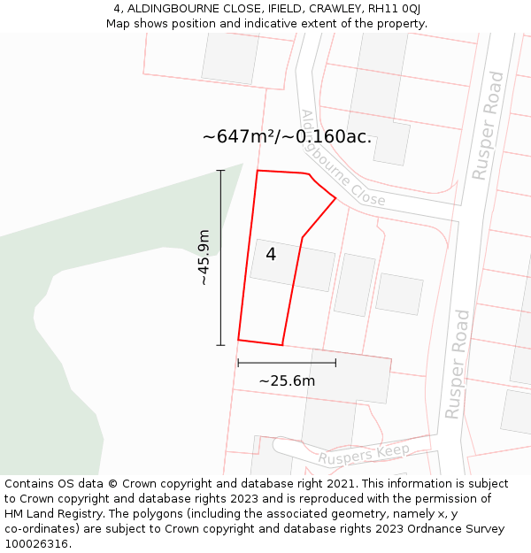 4, ALDINGBOURNE CLOSE, IFIELD, CRAWLEY, RH11 0QJ: Plot and title map