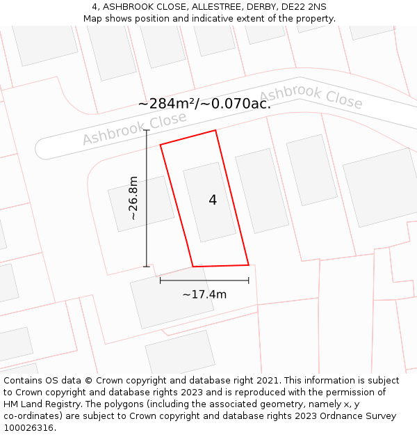 4, ASHBROOK CLOSE, ALLESTREE, DERBY, DE22 2NS: Plot and title map