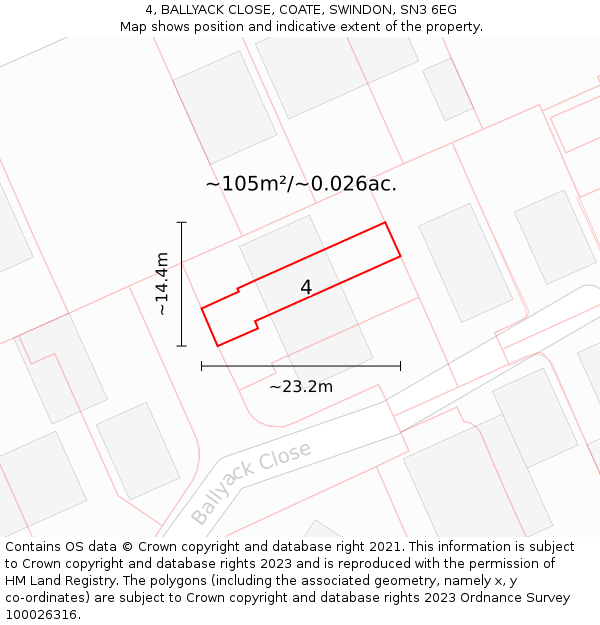 4, BALLYACK CLOSE, COATE, SWINDON, SN3 6EG: Plot and title map