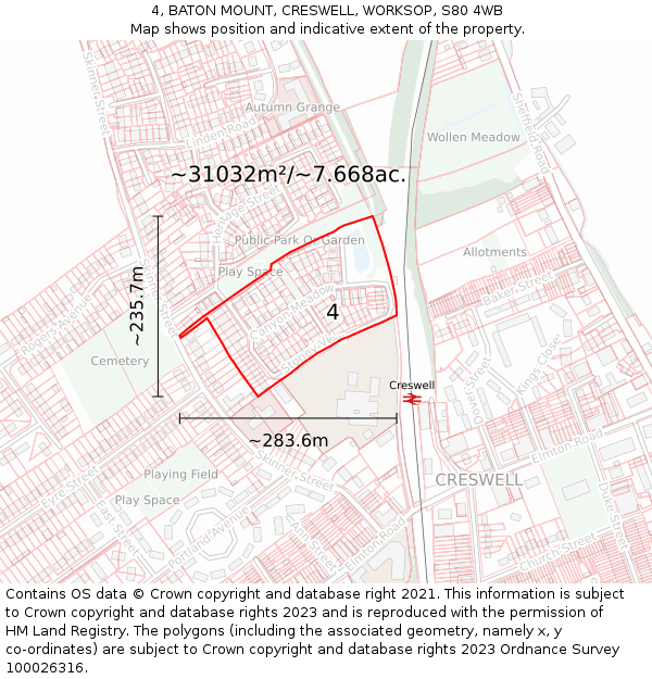 4, BATON MOUNT, CRESWELL, WORKSOP, S80 4WB: Plot and title map