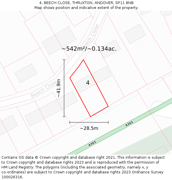 4, BEECH CLOSE, THRUXTON, ANDOVER, SP11 8NB: Plot and title map