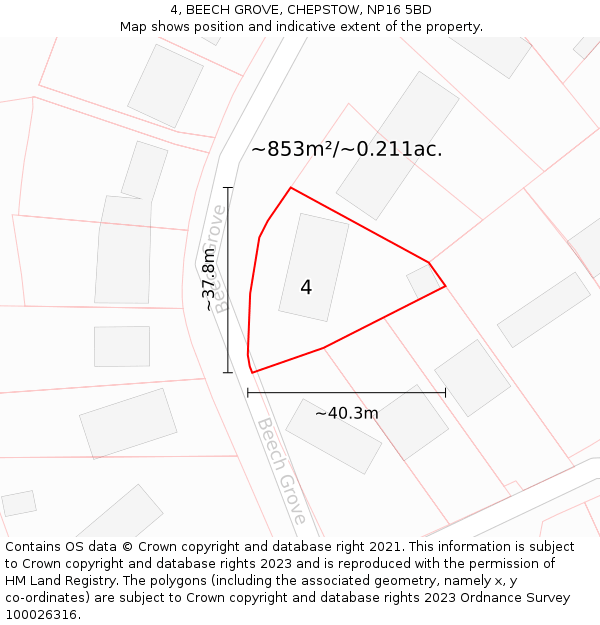4, BEECH GROVE, CHEPSTOW, NP16 5BD: Plot and title map