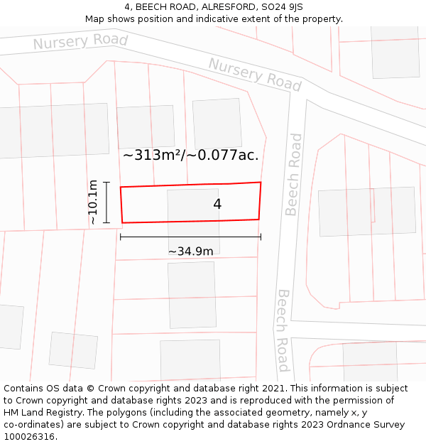 4, BEECH ROAD, ALRESFORD, SO24 9JS: Plot and title map