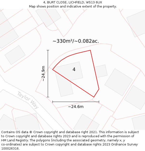 4, BURT CLOSE, LICHFIELD, WS13 6UX: Plot and title map