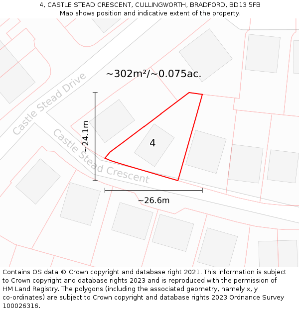 4, CASTLE STEAD CRESCENT, CULLINGWORTH, BRADFORD, BD13 5FB: Plot and title map