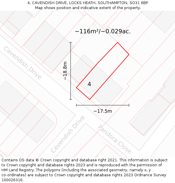 4, CAVENDISH DRIVE, LOCKS HEATH, SOUTHAMPTON, SO31 6BP: Plot and title map