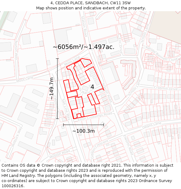 4, CEDDA PLACE, SANDBACH, CW11 3SW: Plot and title map