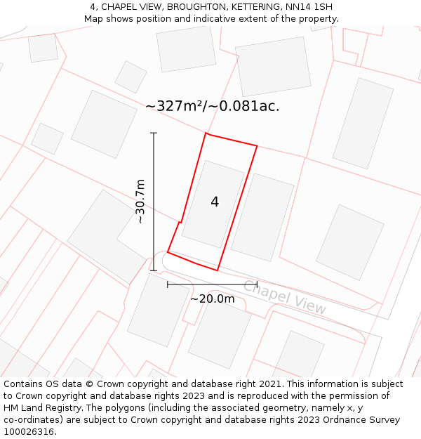 4, CHAPEL VIEW, BROUGHTON, KETTERING, NN14 1SH: Plot and title map