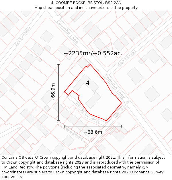 4, COOMBE ROCKE, BRISTOL, BS9 2AN: Plot and title map