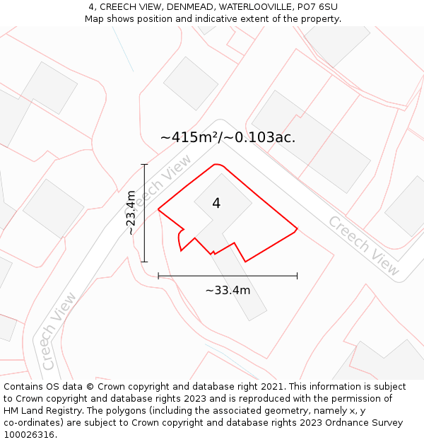 4, CREECH VIEW, DENMEAD, WATERLOOVILLE, PO7 6SU: Plot and title map