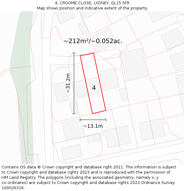 4, CROOME CLOSE, LYDNEY, GL15 5FR: Plot and title map