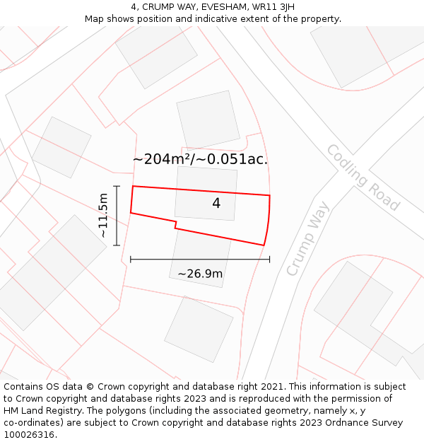 4, CRUMP WAY, EVESHAM, WR11 3JH: Plot and title map