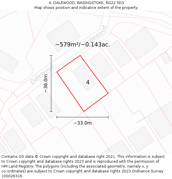 4, DALEWOOD, BASINGSTOKE, RG22 5EG: Plot and title map