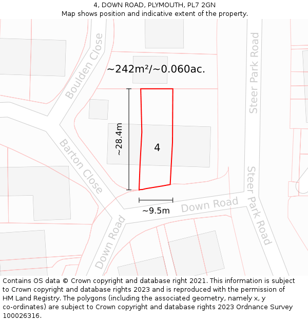 4, DOWN ROAD, PLYMOUTH, PL7 2GN: Plot and title map