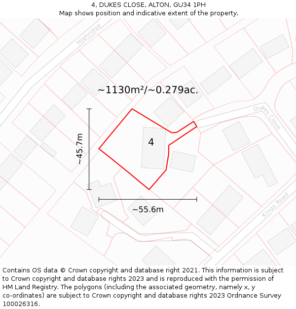 4, DUKES CLOSE, ALTON, GU34 1PH: Plot and title map