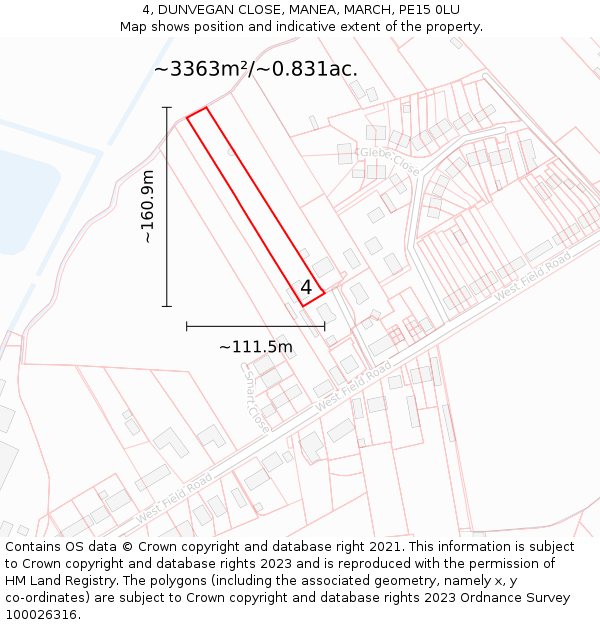 4, DUNVEGAN CLOSE, MANEA, MARCH, PE15 0LU: Plot and title map
