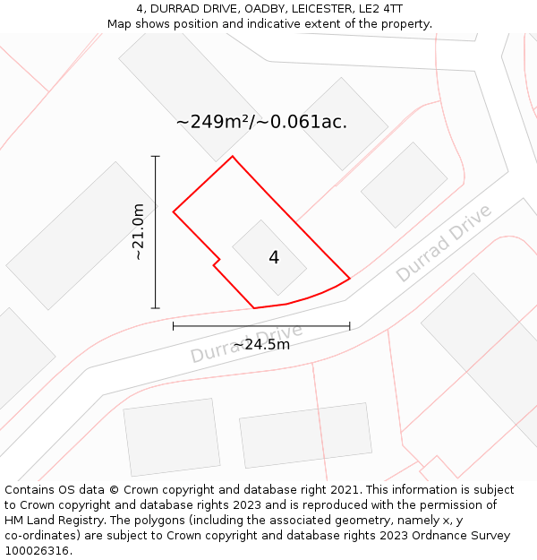 4, DURRAD DRIVE, OADBY, LEICESTER, LE2 4TT: Plot and title map