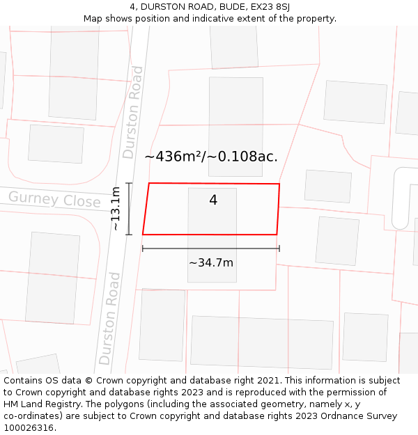 4, DURSTON ROAD, BUDE, EX23 8SJ: Plot and title map