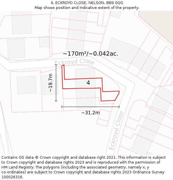 4, ECKROYD CLOSE, NELSON, BB9 0QG: Plot and title map