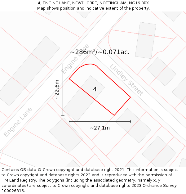 4, ENGINE LANE, NEWTHORPE, NOTTINGHAM, NG16 3PX: Plot and title map
