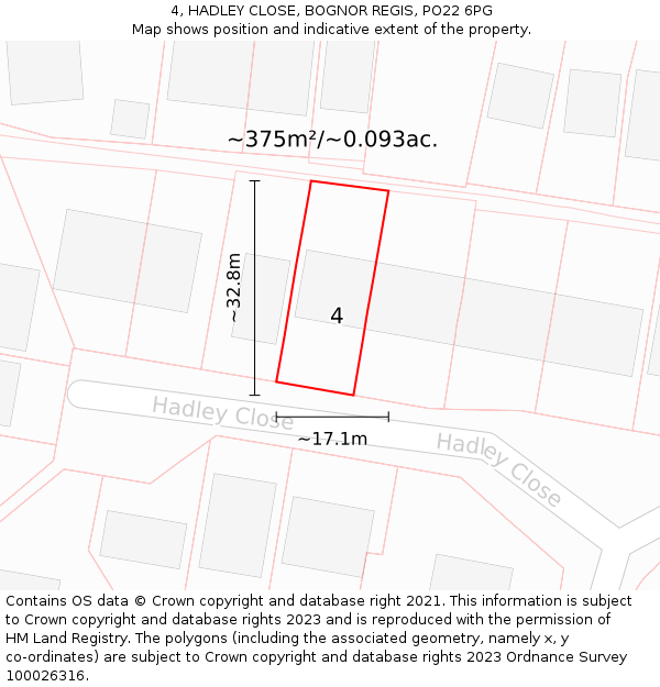 4, HADLEY CLOSE, BOGNOR REGIS, PO22 6PG: Plot and title map