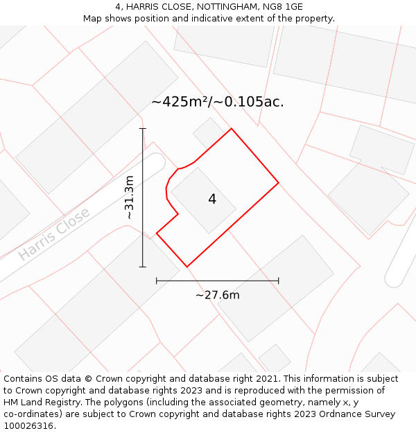 4, HARRIS CLOSE, NOTTINGHAM, NG8 1GE: Plot and title map